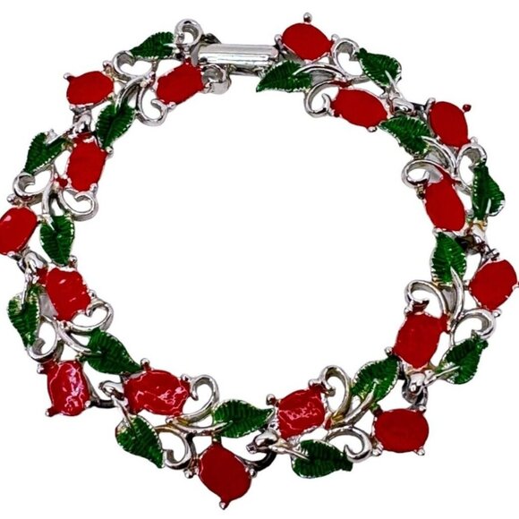Unbranded Jewelry - Christmas Holly Bracelet Red Green Silver Tone Metal Festive Winter Holidays